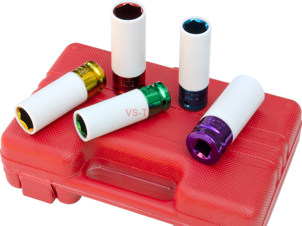 5pcs Sockets Thin Wall Impact 1/2 Square Drive Wheel Protector